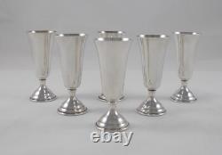 Rare Set 6 Elegant Liqueur Glasses in 925 Sterling Silver USA circa 1930