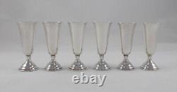 Rare Set 6 Elegant Liqueur Glasses in 925 Sterling Silver USA circa 1930