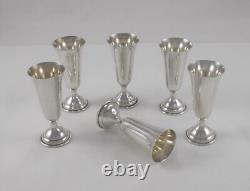 Rare Set 6 Elegant Liqueur Glasses in 925 Sterling Silver USA circa 1930