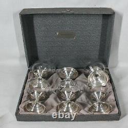 Rare Set Of 6 Sterling Silver & Etched Glass Sherbert Dishes 3 1/4 Tall In Box