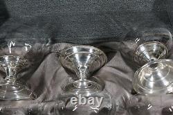 Rare Set Of 6 Sterling Silver & Etched Glass Sherbert Dishes 3 1/4 Tall In Box