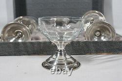 Rare Set Of 6 Sterling Silver & Etched Glass Sherbert Dishes 3 1/4 Tall In Box