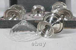 Rare Set Of 6 Sterling Silver & Etched Glass Sherbert Dishes 3 1/4 Tall In Box