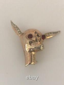Rare Signed Bates And Bacon 1945 Sterling Gold Vermeil Fawn Head Brooch 925