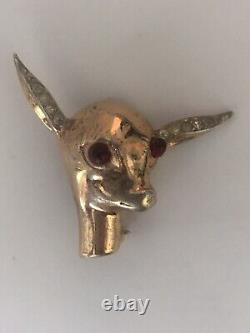Rare Signed Bates And Bacon 1945 Sterling Gold Vermeil Fawn Head Brooch 925