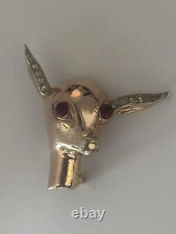Rare Signed Bates And Bacon 1945 Sterling Gold Vermeil Fawn Head Brooch 925
