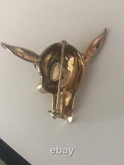 Rare Signed Bates And Bacon 1945 Sterling Gold Vermeil Fawn Head Brooch 925