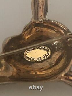 Rare Signed Bates And Bacon 1945 Sterling Gold Vermeil Fawn Head Brooch 925