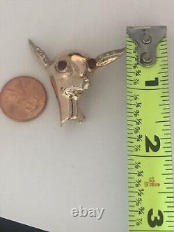 Rare Signed Bates And Bacon 1945 Sterling Gold Vermeil Fawn Head Brooch 925