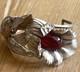 Rare Sterling Silver 1940's Art Deco Lily Bracelet Cuff Red Glass Crystal Stone