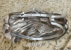 Rare Sterling Silver 1940's Art Deco Lily Bracelet Cuff Red Glass Crystal Stone