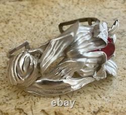 Rare Sterling Silver 1940's Art Deco Lily Bracelet Cuff Red Glass Crystal Stone