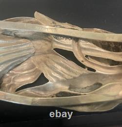 Rare Sterling Silver 1940's Art Deco Lily Bracelet Cuff Red Glass Crystal Stone