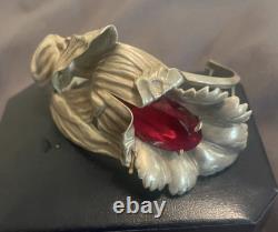 Rare Sterling Silver 1940's Art Deco Lily Bracelet Cuff Red Glass Crystal Stone