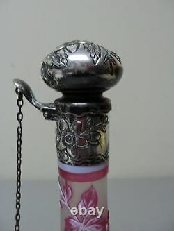 Rare THOMAS WEBB Cameo Art Glass Decanter, GORHAM Sterling Silver, c. 1890