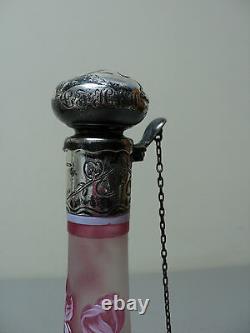 Rare THOMAS WEBB Cameo Art Glass Decanter, GORHAM Sterling Silver, c. 1890