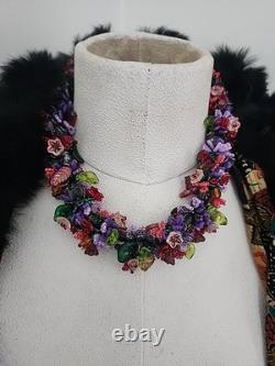 Rare VINTAGE Sterling Silver Clasp Murano Art Glass & Sea Beaded Necklace 16
