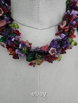 Rare VINTAGE Sterling Silver Clasp Murano Art Glass & Sea Beaded Necklace 16