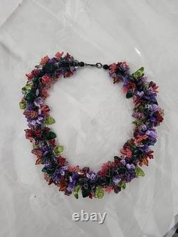 Rare VINTAGE Sterling Silver Clasp Murano Art Glass & Sea Beaded Necklace 16