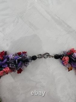 Rare VINTAGE Sterling Silver Clasp Murano Art Glass & Sea Beaded Necklace 16