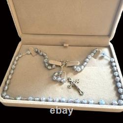 Rare Vintage OTTAVIANI Hand-crafted Glass Rosebud Bead Sterling Silver Rosary