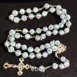 Rare Vintage OTTAVIANI Hand-crafted Glass Rosebud Bead Sterling Silver Rosary