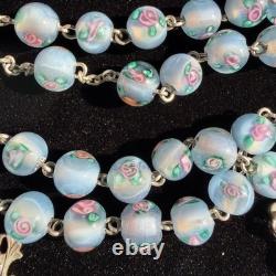 Rare Vintage OTTAVIANI Hand-crafted Glass Rosebud Bead Sterling Silver Rosary