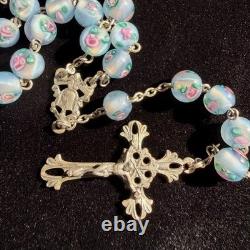 Rare Vintage OTTAVIANI Hand-crafted Glass Rosebud Bead Sterling Silver Rosary