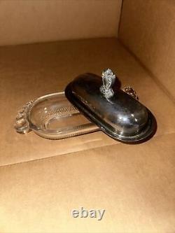 Rare Vintage Prelude Sterling Silver and Glass Butter Dish X2-3