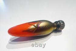 Rare Vintage Sterling Silver Orange Gold Glass Dragonfly Perfume Bottle