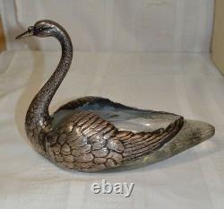 Rare Vintage Sterling Silver and Glass Swan Dish Hallmarked 6 Inches Tall