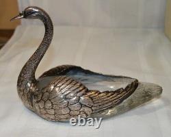 Rare Vintage Sterling Silver and Glass Swan Dish Hallmarked 6 Inches Tall