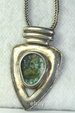 Rare Vtg 1990's Sterling Silver Ancient Roman Glass Necklace Amulet Pendant