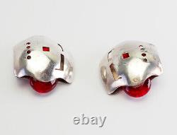 Rare sterling silver red glass Robot clip on art earrings by An-Khang Vu-Cong