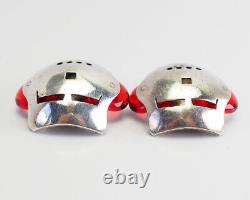 Rare sterling silver red glass Robot clip on art earrings by An-Khang Vu-Cong