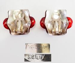 Rare sterling silver red glass Robot clip on art earrings by An-Khang Vu-Cong