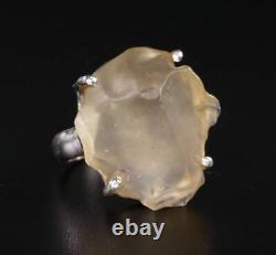 Raw Libyan Desert Glass Sterling Silver Ring size 52 US 6 1/4 COA & Box pw