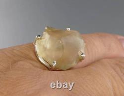 Raw Libyan Desert Glass Sterling Silver Ring size 52 US 6 1/4 COA & Box pw
