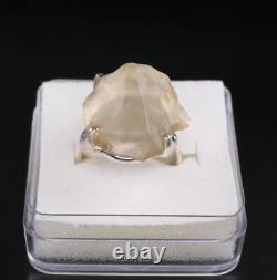 Raw Libyan Desert Glass Sterling Silver Ring size 52 US 6 1/4 COA & Box pw