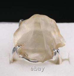 Raw Libyan Desert Glass Sterling Silver Ring size 52 US 6 1/4 COA & Box pw