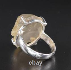 Raw Libyan Desert Glass Sterling Silver Ring size 52 US 6 1/4 COA & Box pw