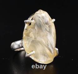 Raw Libyan Desert Glass Sterling Silver Ring size 57 US 8 1/4 COA & Box pw