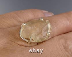 Raw Libyan Desert Glass Sterling Silver Ring size 57 US 8 1/4 COA & Box pw