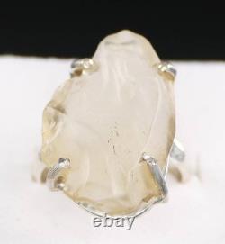 Raw Libyan Desert Glass Sterling Silver Ring size 57 US 8 1/4 COA & Box pw