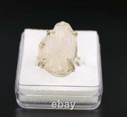 Raw Libyan Desert Glass Sterling Silver Ring size 57 US 8 1/4 COA & Box pw