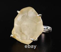 Raw Libyan Desert Glass Sterling Silver Ring size 58 US 8 1/2 COA & Box pw