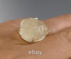 Raw Libyan Desert Glass Sterling Silver Ring size 58 US 8 1/2 COA & Box pw