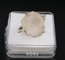 Raw Libyan Desert Glass Sterling Silver Ring size 58 US 8 1/2 COA & Box pw