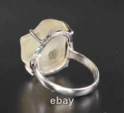Raw Libyan Desert Glass Sterling Silver Ring size 58 US 8 1/2 COA & Box pw