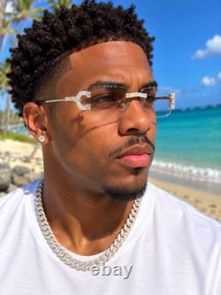Real 925 Silver VVS Baguette MOISSANITE Clear Sunglasses Iced Custom Buffs